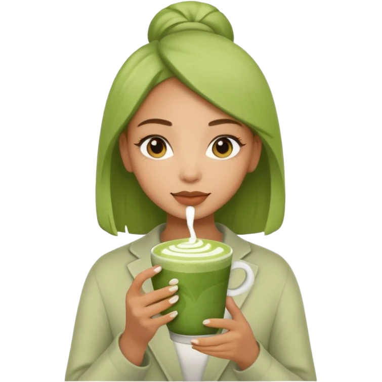 mixed girl with matcha emoji