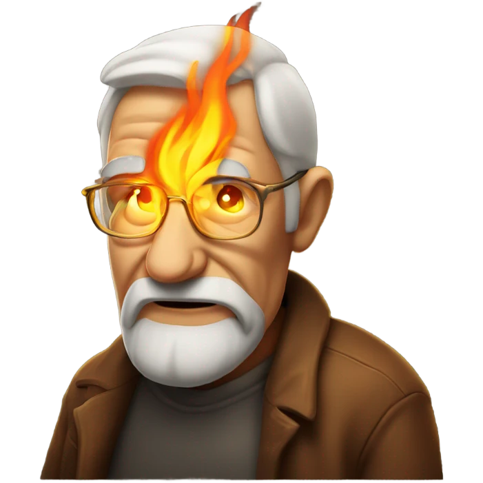 Really cool old man with fire behind him emoji