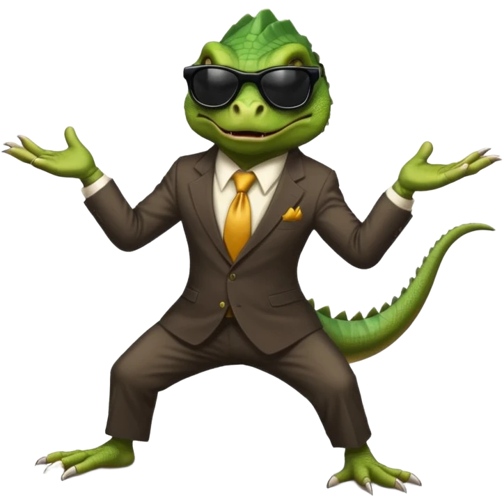 capitalist iguana banker godfather with black sunglasses breakdance scaring emoji