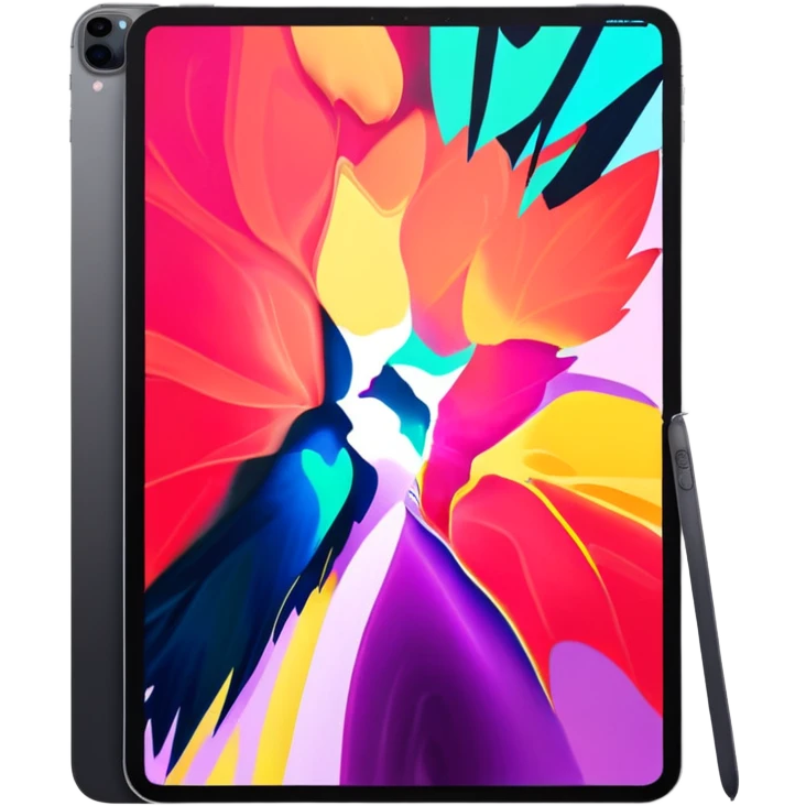 iPad Pro 11-inch facing forward minimal background with colorful wallpaper emoji
