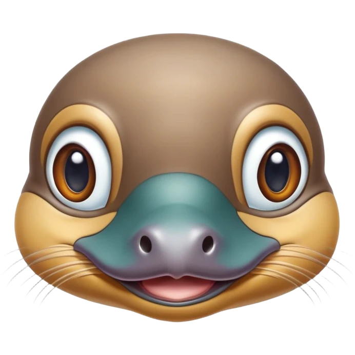 cute close-up of platypus face, zoom in on duck bill and eyes, anatomically accurate but adorable, detailed features, proper coloration, natural expression emoji