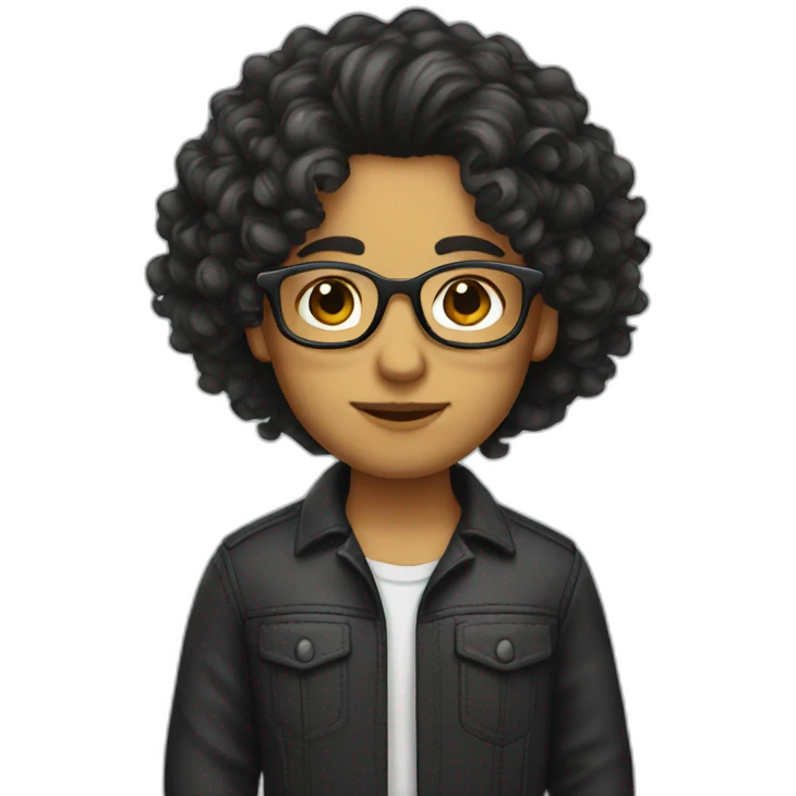 long dark curly hair glasses emoji