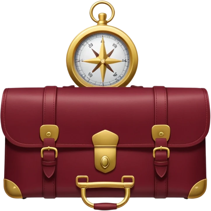 burgundy travel item and  a gold compass in the lower right corner of the emoji in front of travel item emoji