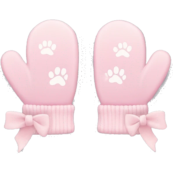 pale pink mittens with paw print and pale pink bow emoji