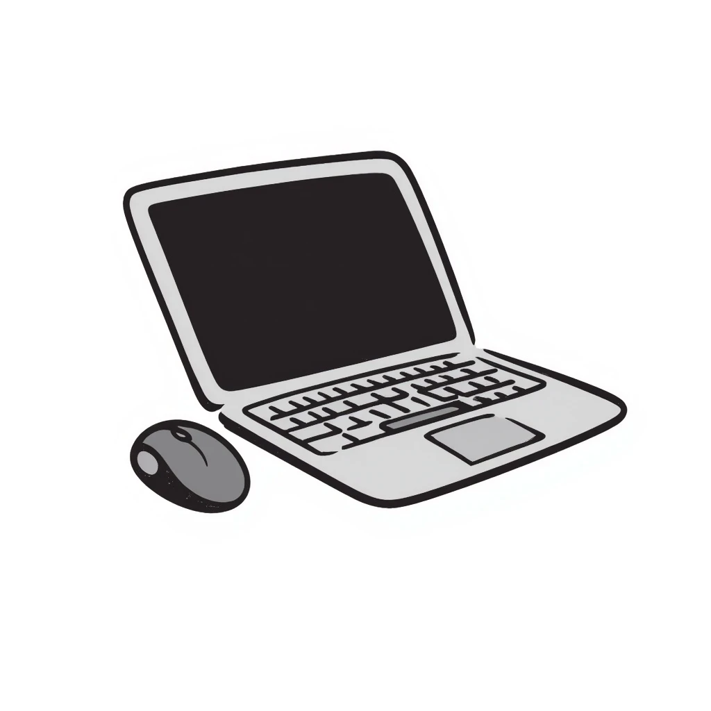 a black and white doodle of a laptop emoji