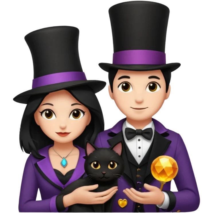 magician couple and their pet cat emoji