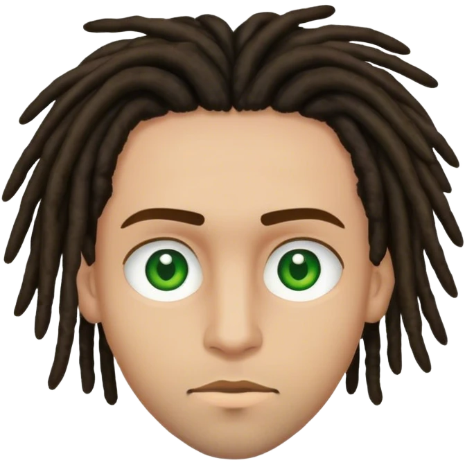 man light skinned, short dark brown dreads, and green eyes.  emoji