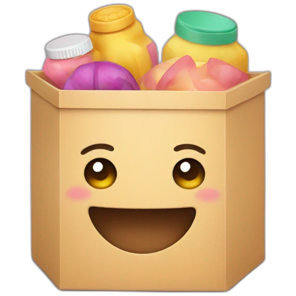 Create a whimsical storage box illustration featuring a cute face emoji