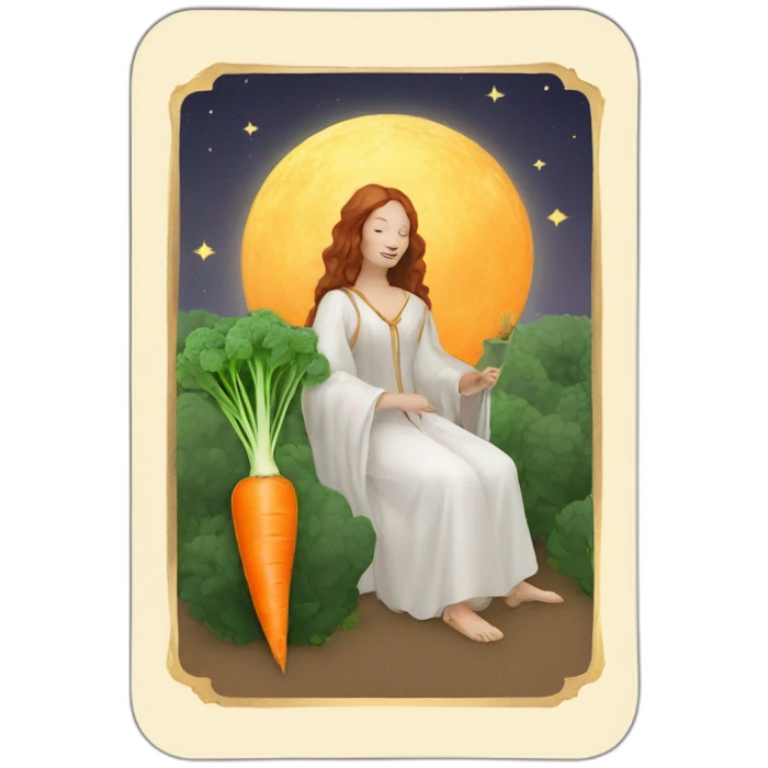 tarot card with a carrot emoji