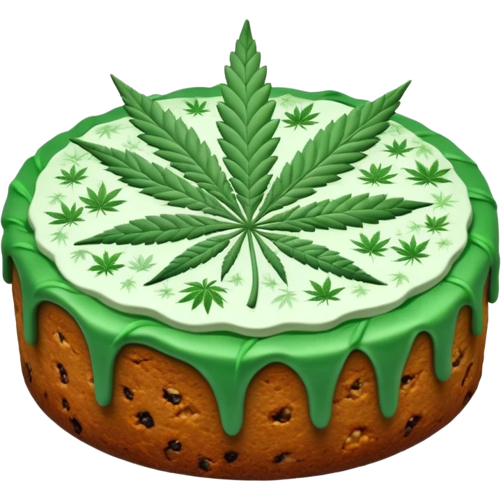 frosted fruit cake with cannabis leaf emoji