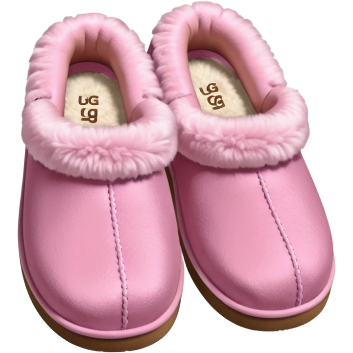 Pink ugg slippers that r low and fuzzy but a light pink emoji