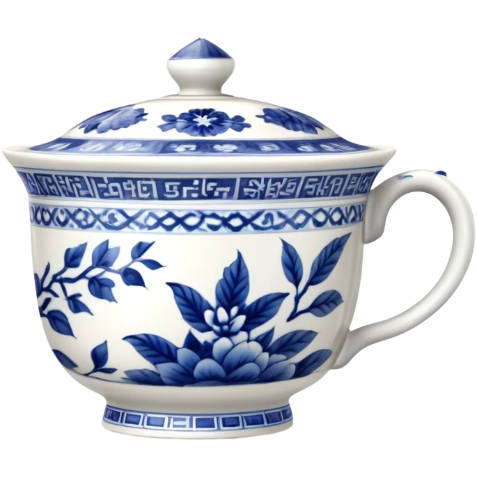 traditional Chinese tea cup with blue and white porcelain design without handle emoji