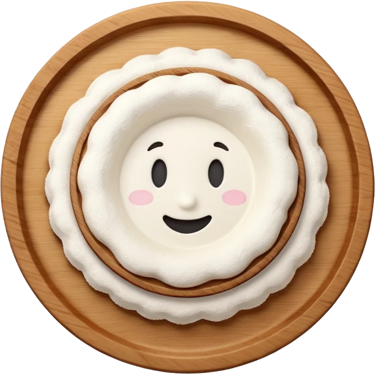 3d pour flour on circular wooden plate with curved edges emoji