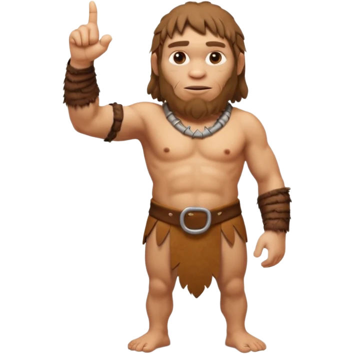A full-bodied Neanderthal, dressed in a loincloth, points his thumb to the right
 emoji