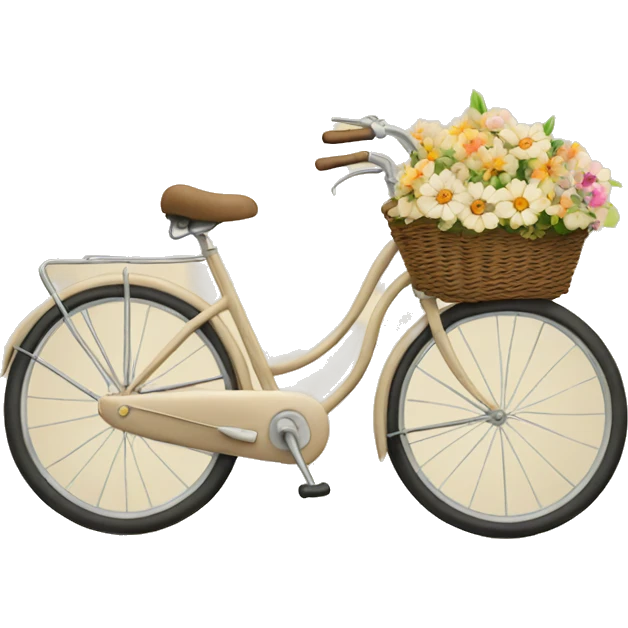 Vintage beige bike with a basket and flowers  emoji