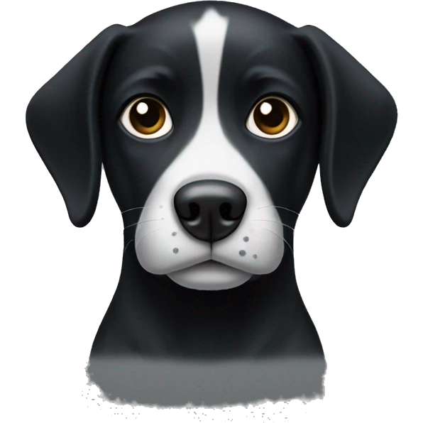 black dog with white paws (spots of black on the white) and a white line going down from between their eyes to the top of their nose  emoji