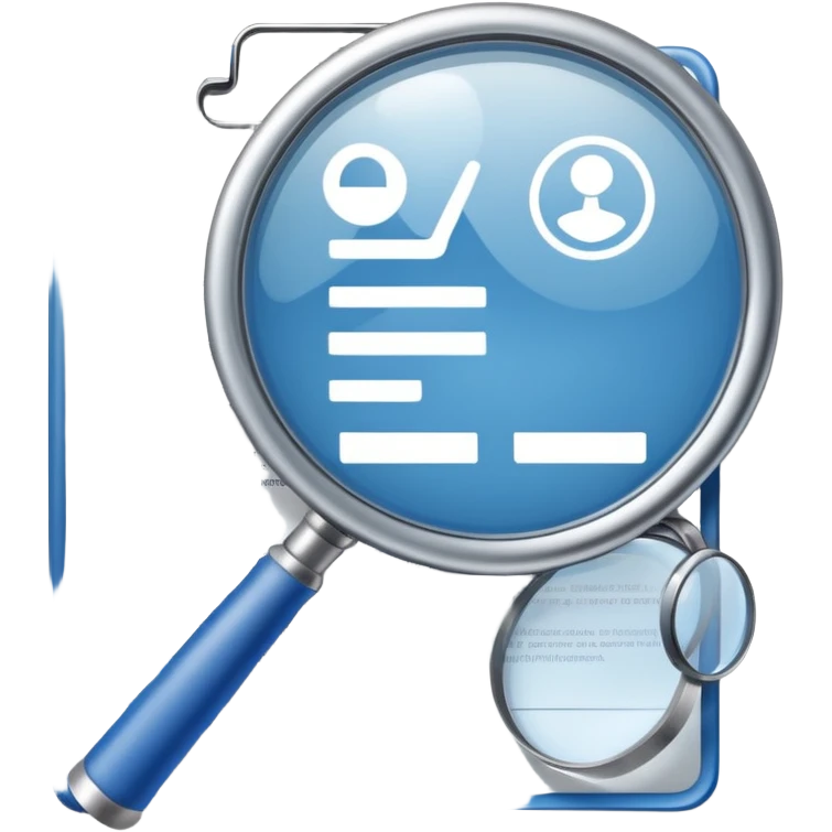 create a realistic emoji showing a logistic contract with a magnifying glass with color blue and white glassy style no gold, only gray and blue shadow emoji