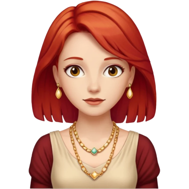 lady-in-light beige-dress-,-red-hair,-wearing-necklace emoji