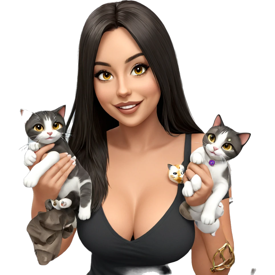 smiling girl with cat emoji