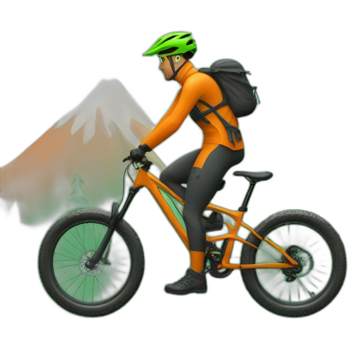 Mountain biker con green bike, and ropa naranja  saltando un charco emoji