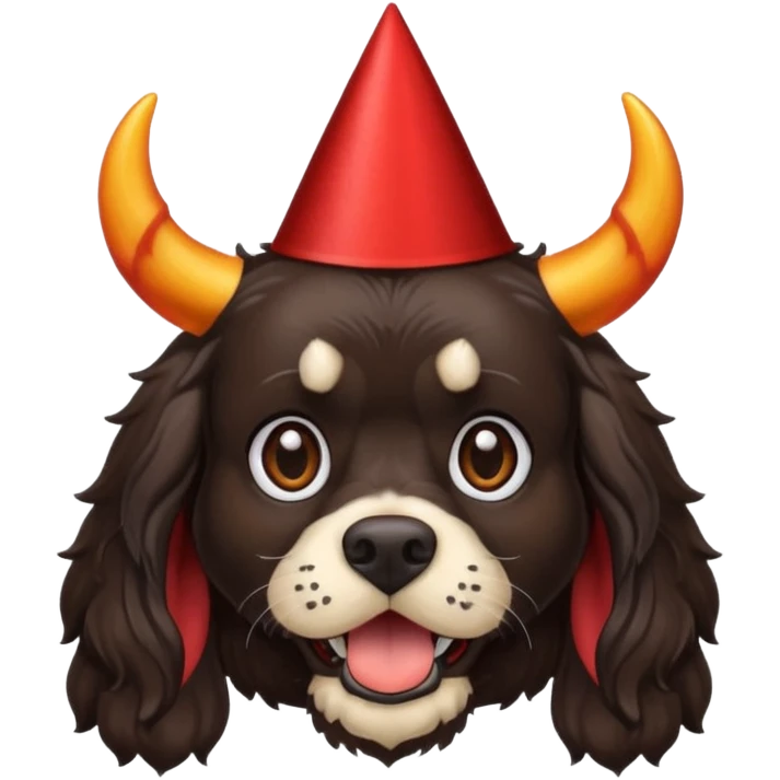 All black cocker spaniel with devil horns and a birthday hat on emoji