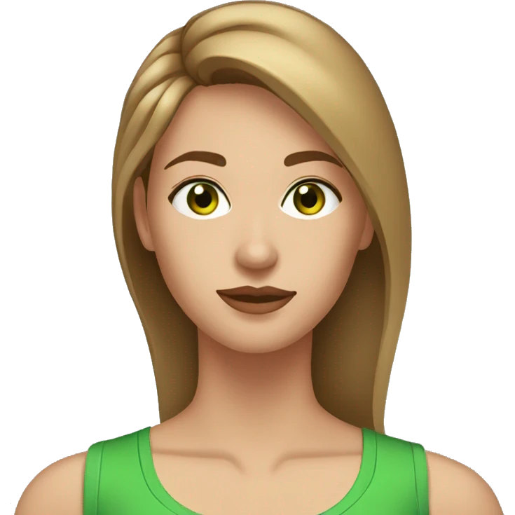 Woman with asymmetrical light brown hair, short on one side, green eyes at the gym emoji