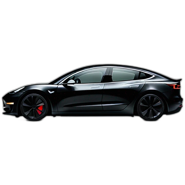 Darth Vader at the wheel of an open top all black Tesla Model 3, grey interior, side view emoji