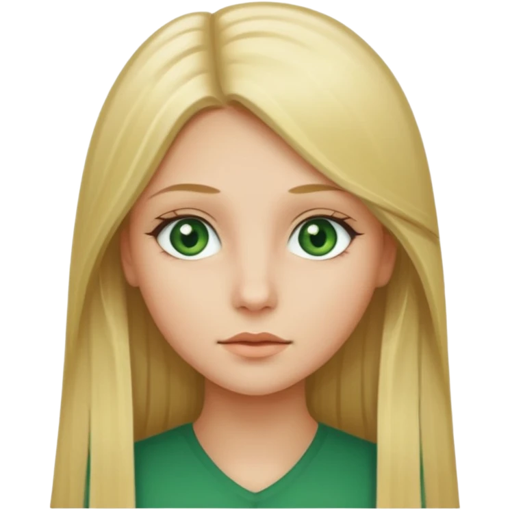 dziewczyna z długimi prostymi blond włosami i zielonymi oczami emoji