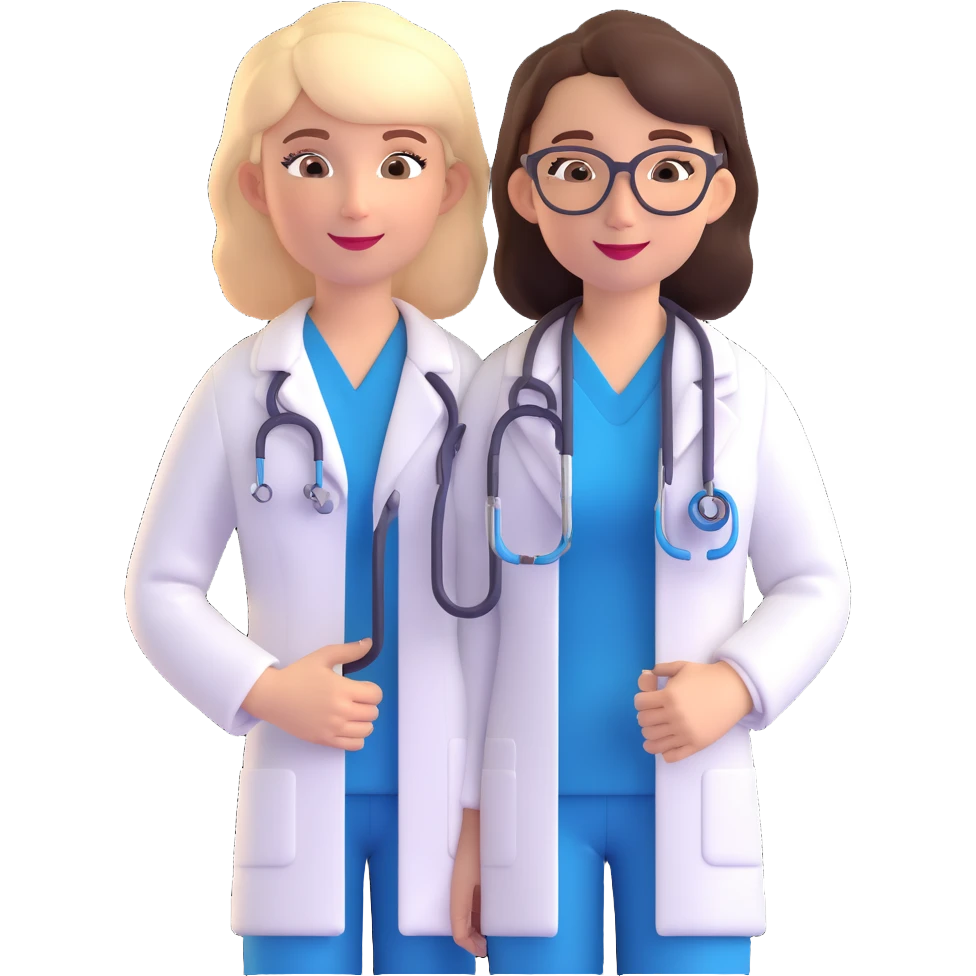 female doctor inspired by the person in the reference image, modern medical attire, stethoscope, friendly expression emoji