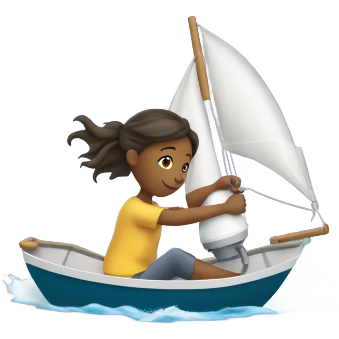 Girl using hair dryer to dry sail of boat emoji