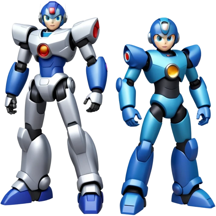 Megaman X, Zero, and Sigma as friendly robots standing together, video game characters emoji