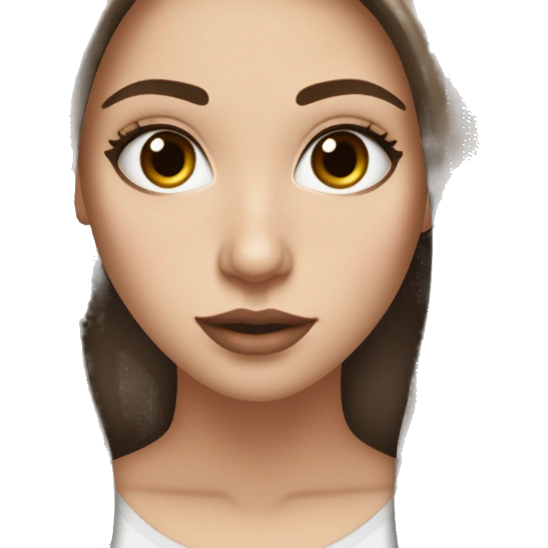 a white girl with dark brown milking brown straight hair middle part that’s short and ends the length on her shoulders with brown eyes and long eyelashes with lots of mascara on them and lipgloss on the lips plesse emoji