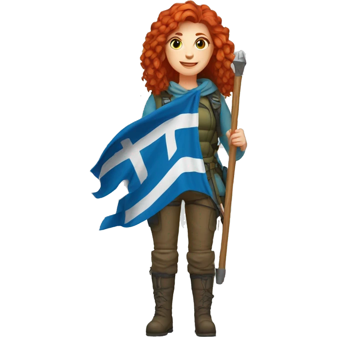 female winter mountaineer red hair holding greek flag emoji