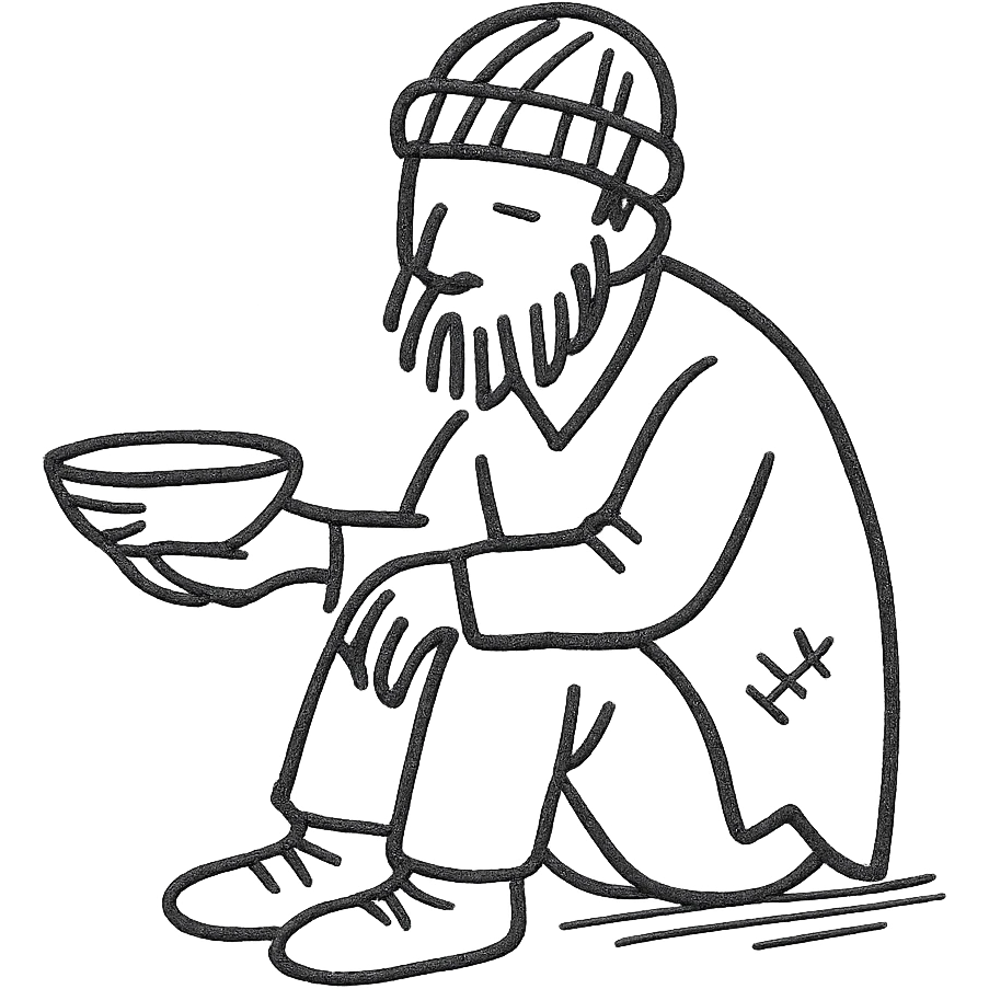 a beggar, hand drawn, sketchy lines emoji