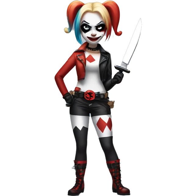 harley quinn  , holding a knife, full body emoji