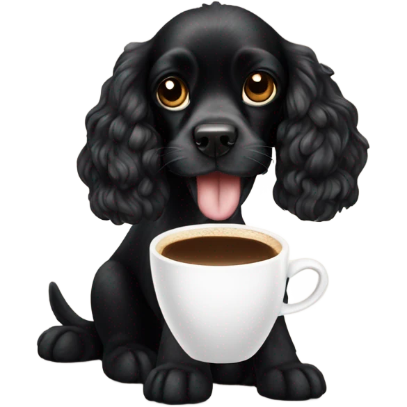 Black cocker spaniel drinking capucino emoji
