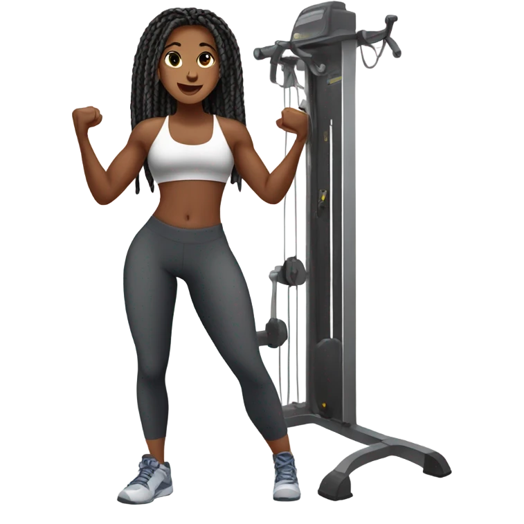 Khalyn with long knotless braids with a slim thick build, doing leg day at the gym  emoji