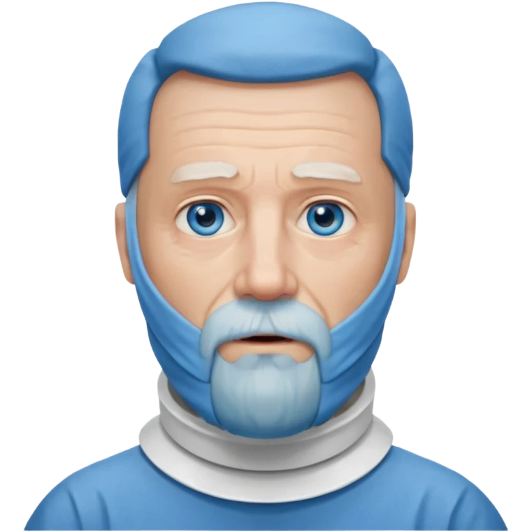 Older man with a full beard, a medical neck brace, and blue eyes. emoji