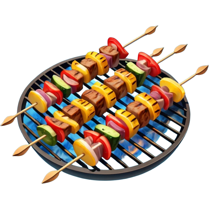 grilled shish kebab object icon, meat skewers with grill marks, 3D cartoon, mobile game icon style, clean background, no text, no watermark
 emoji