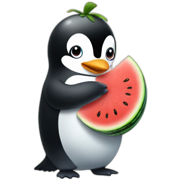 Penguin hugging watermelon  emoji