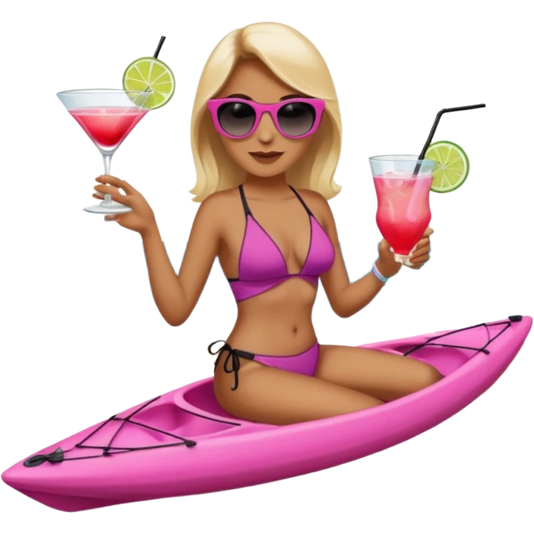 Female in pink kayak with cocktail in hand at the beach emoji