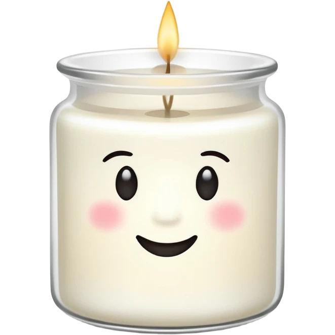minimal flat emoji of a white scented candle in a glossy white glass jar with the write “cotton”, soft warm glow, clean vector style, elegant and modern, transparent background lux style emoji