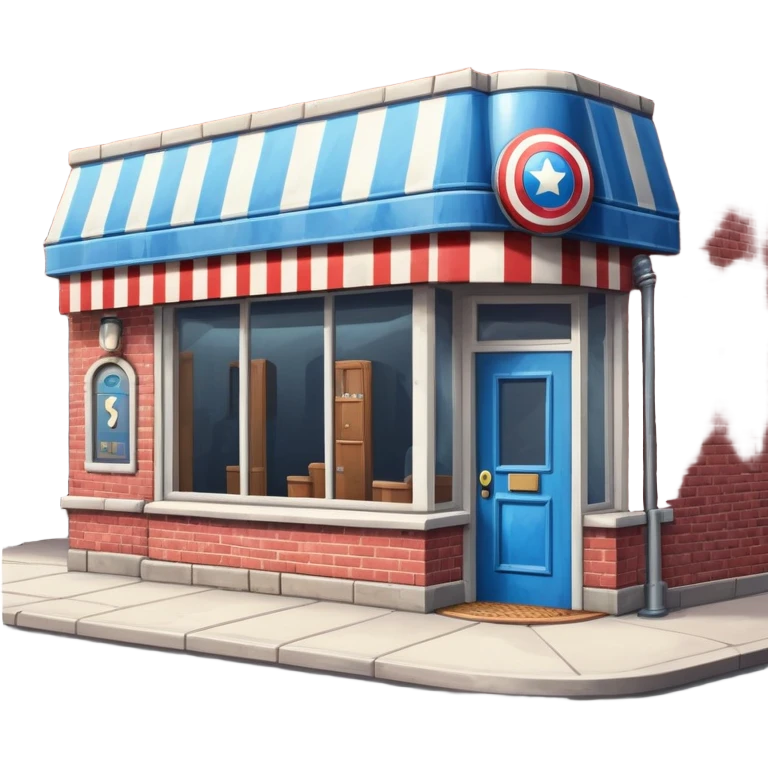barbershop exterior with secret superhero lair hidden inside, barber pole, secret entrance emoji