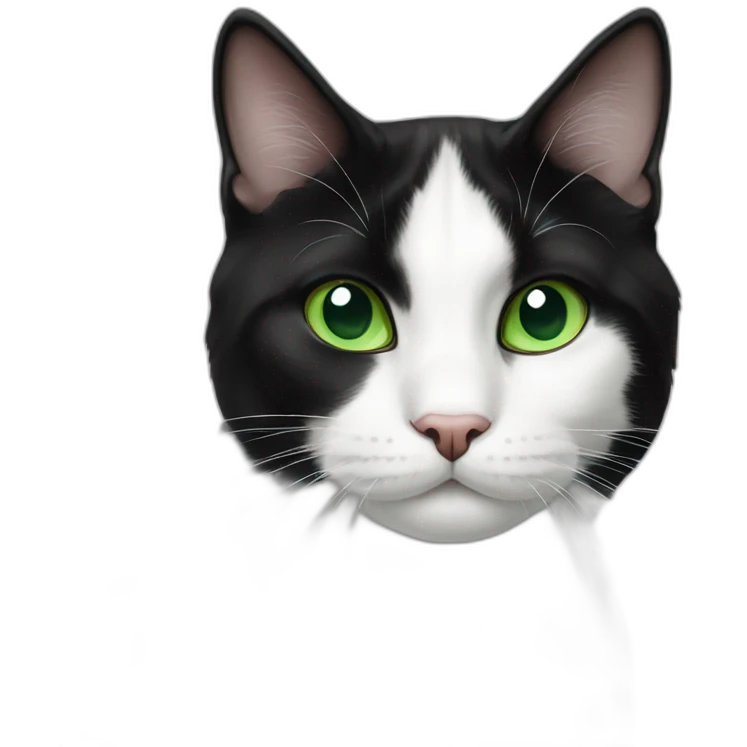 black and white tuxedo cat with green eyes emoji