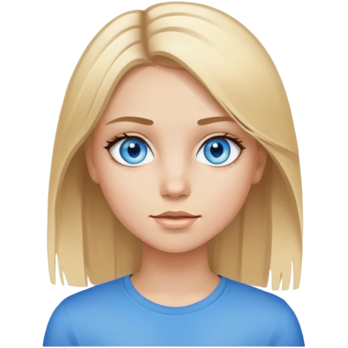 Realistic portrait of a girl with very bright blue eyes straight dirty blonde hair with blonde highlights  emoji