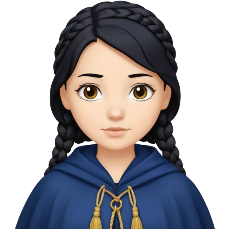 braid black hair, white girl, dark blue cloak emoji