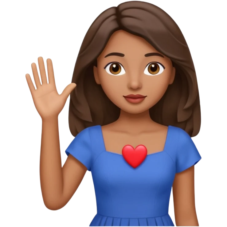 brown-skinned girl with slightly wavy hair, straight nose, heart-shaped lips, round eyes and face, soft eyebrows, long lashes, waving, shown from the waist up emoji
