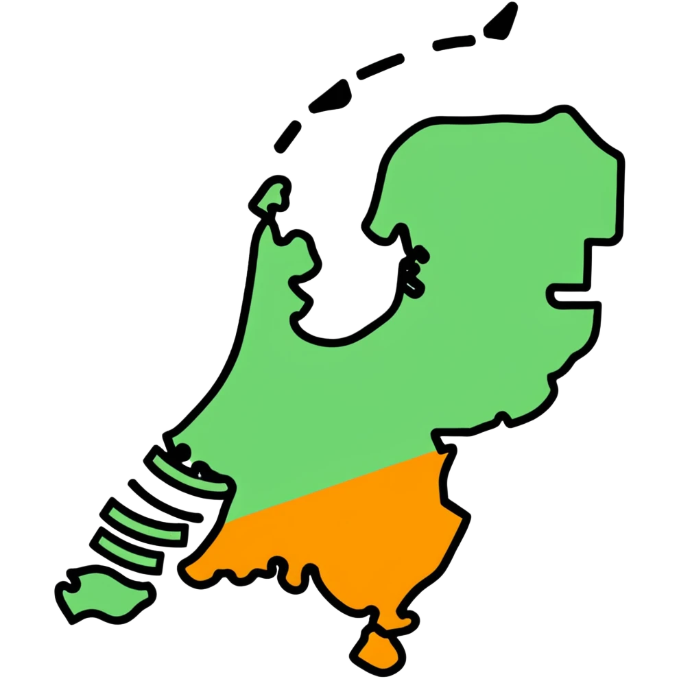 Colorful map of the Netherlands with iconic Dutch symbols emoji