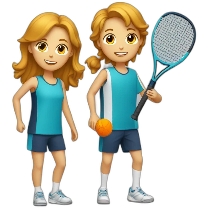 A girl and three boys playing padel emoji