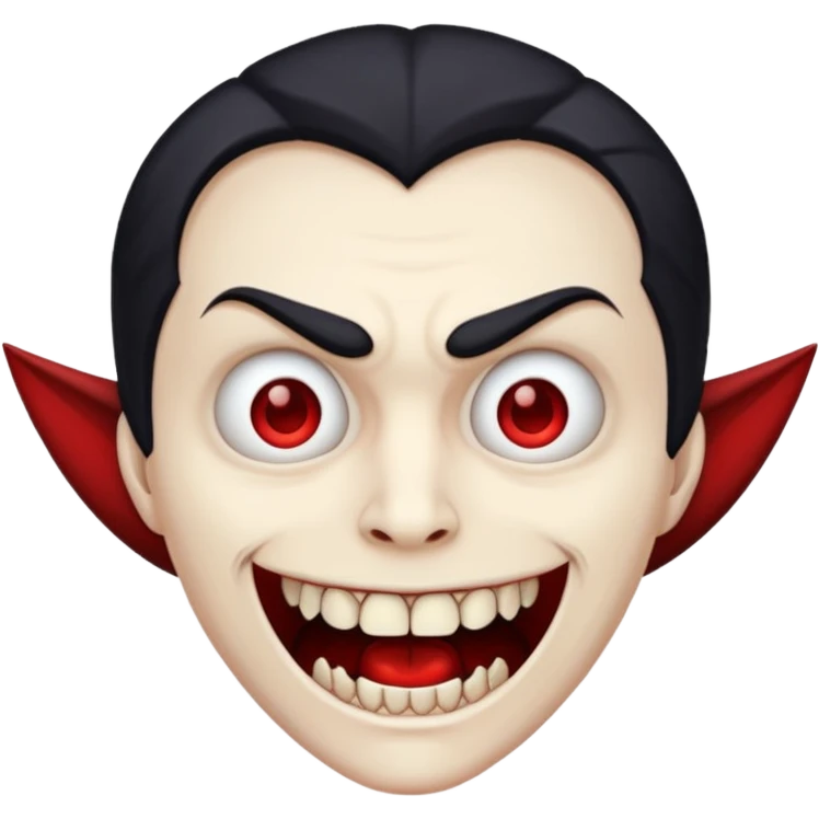 Vampire head, fangs, pale skin, cartoon horror emoji, no background emoji